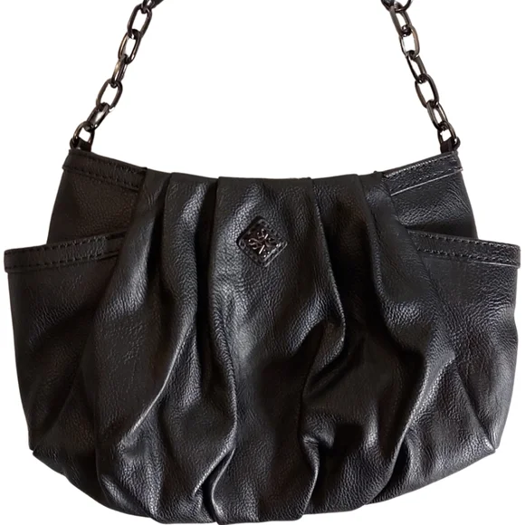 Vintage SimplyVera Vera Wang black vegan leather crossbody scrunch purse y2k - Picture 2 of 14